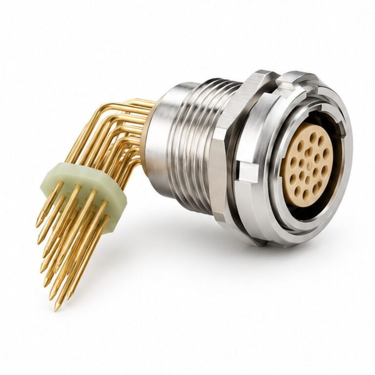 B-ZCG Double-Nut Receptacle with Long Right-Angle PCB Pins