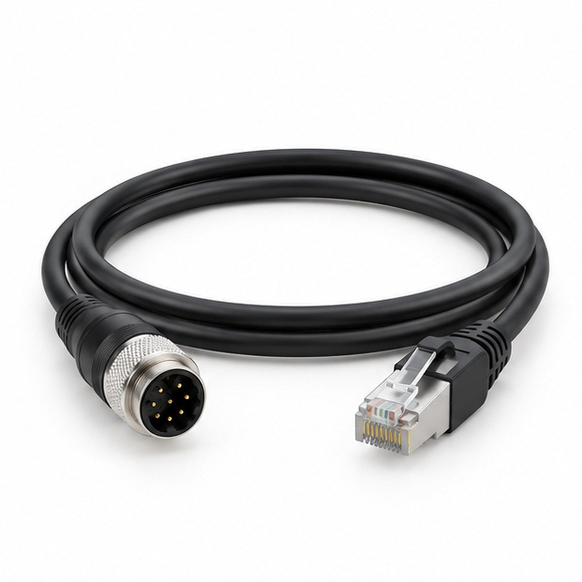 M12 8-Pin Straight to Standard RJ45 Ethernet Cable product view 1