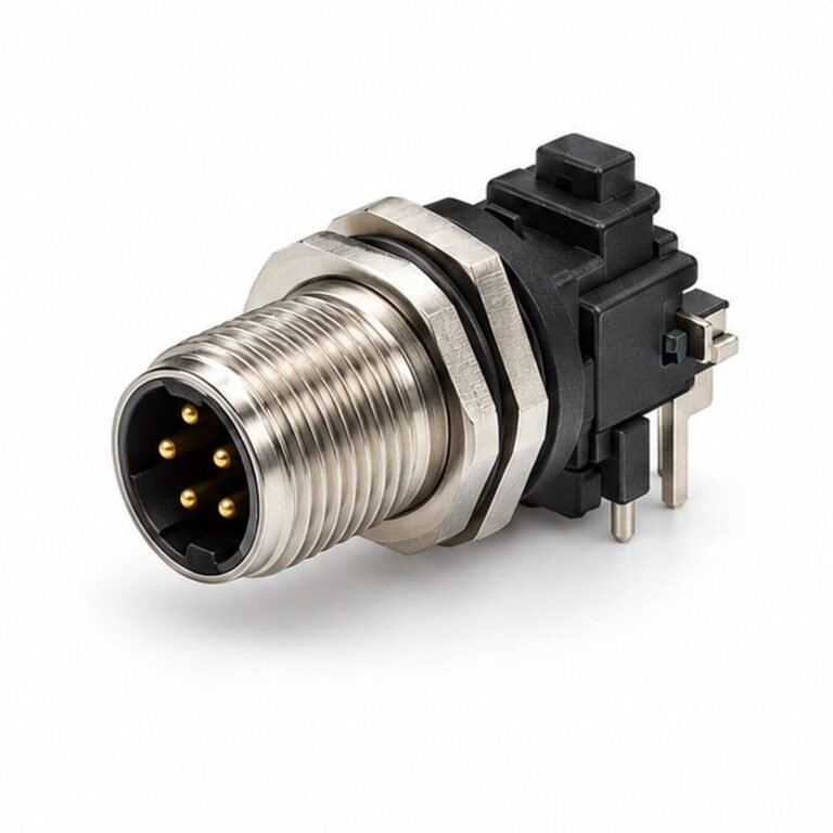 M12 Male 90-Degree PCB Panel Receptacle