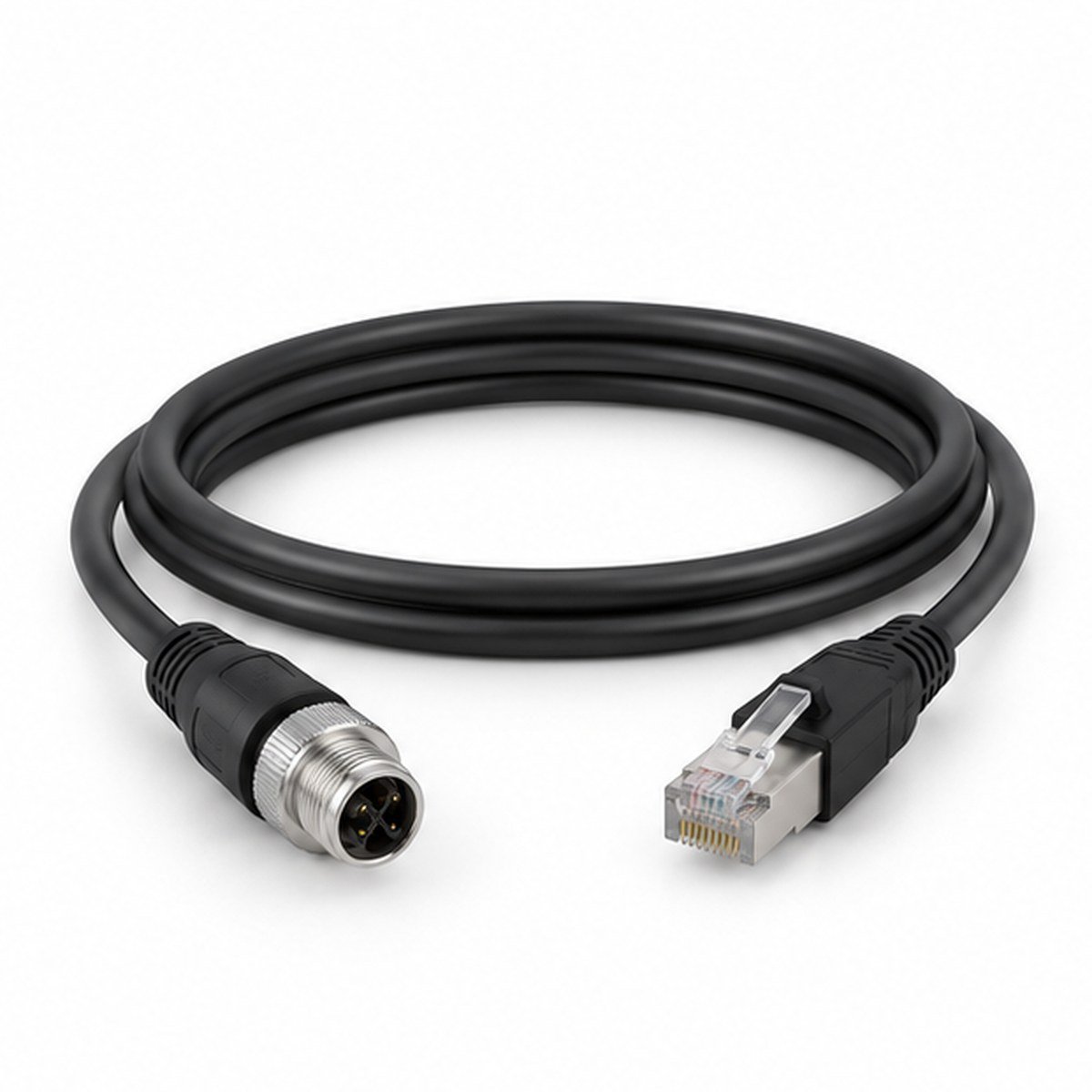 M12 X-Coded 8-Pin Male to Straight RJ45 Cable product view 1