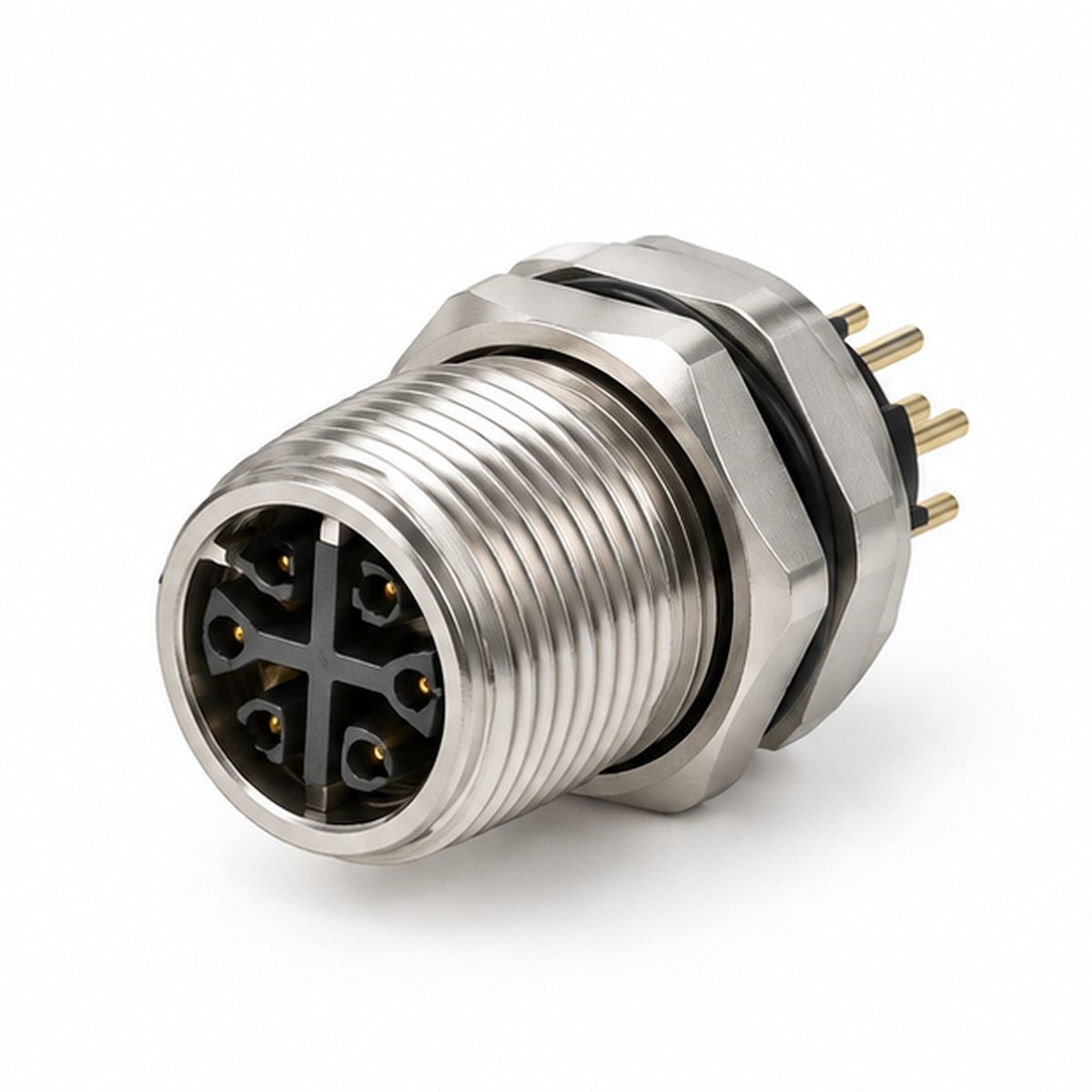M12 X-Coded Female Front-Mount Panel Receptacle product view 1