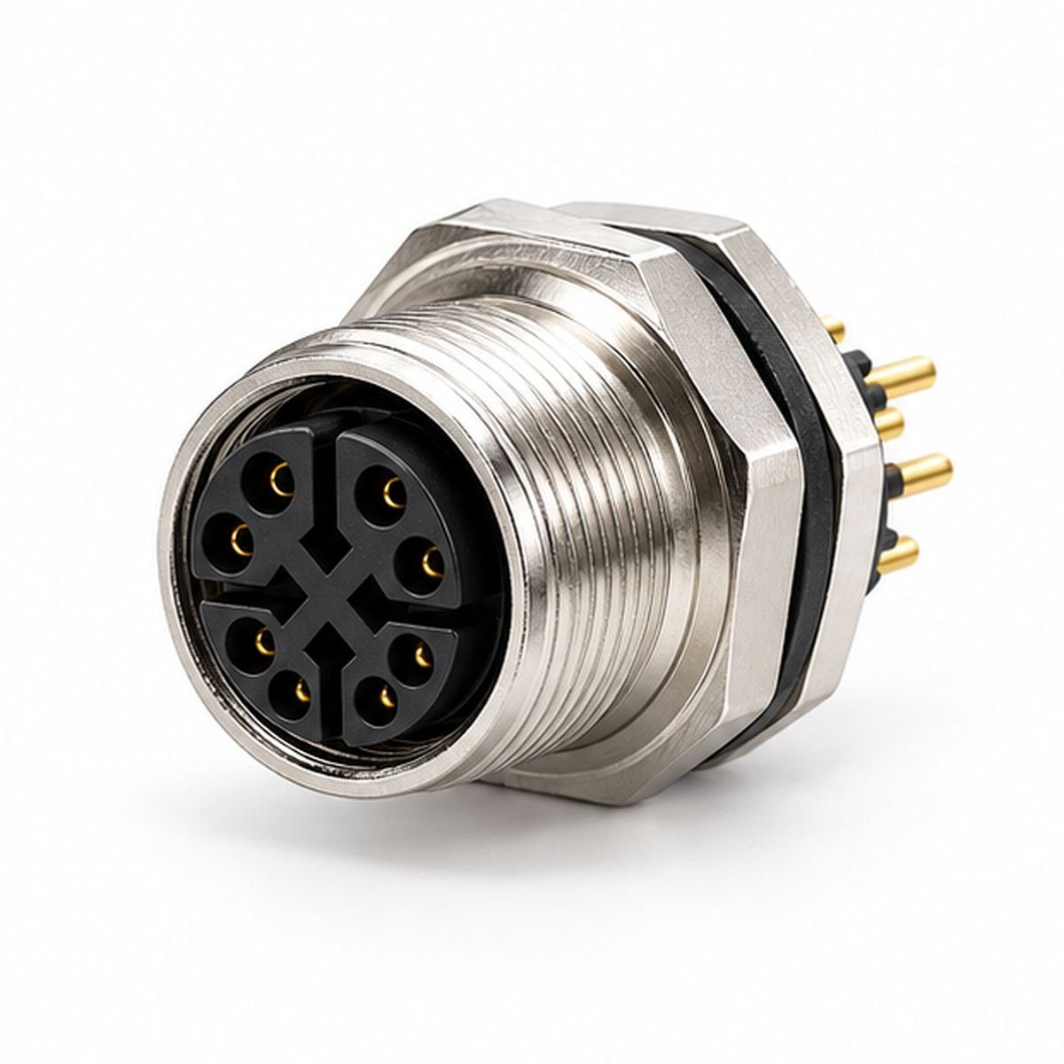 M12 X-Coded Female Rear-Mount Panel Receptacle product view 1