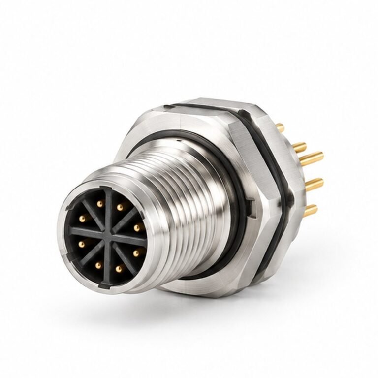 M12 X-Coded Male Front-Mount Panel Receptacle