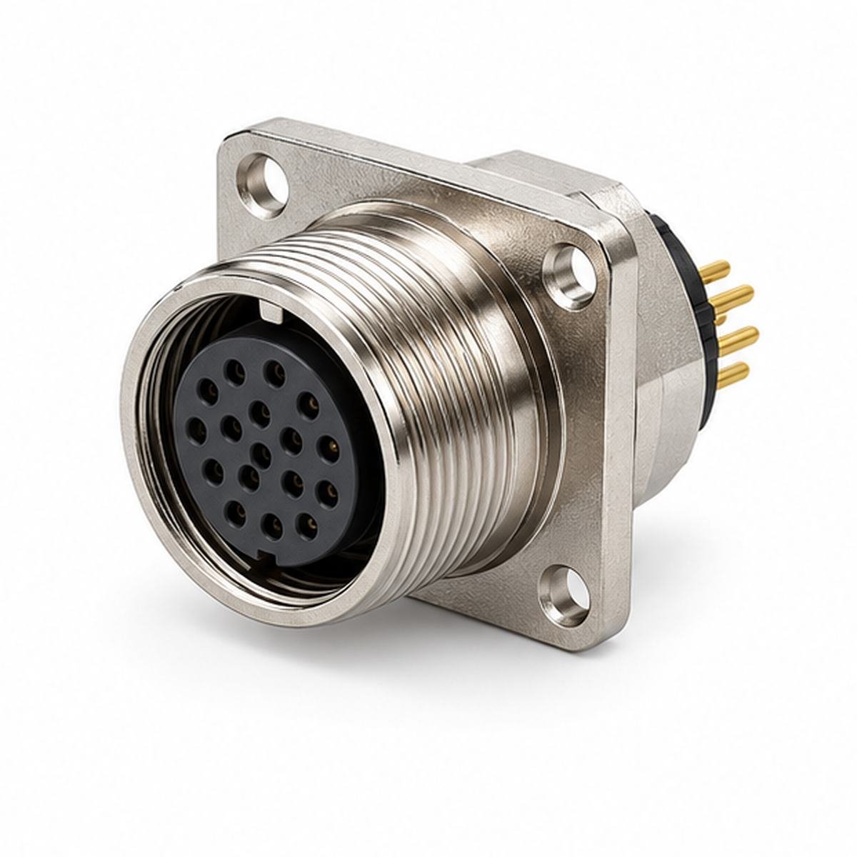M16 Square-Flange Female Panel Receptacle product view 1