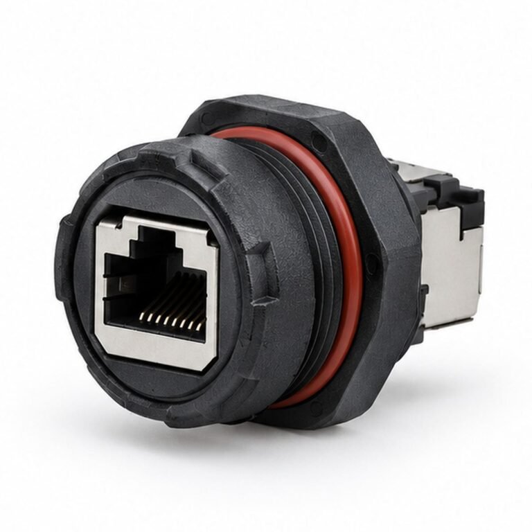 Waterproof Industrial RJ45 Panel Receptacle Straight or Right-Angle